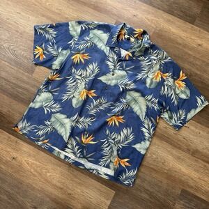 Tommy Bahama Men's XXL Silk Blue Floral Short Sleeve Button Front Shirt Hawaiian